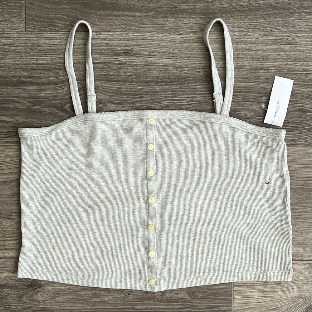 AMERICAN EAGLE Ribbed Cami Crop Top Size XXL Gray Loungewear Casual Y2K Retro